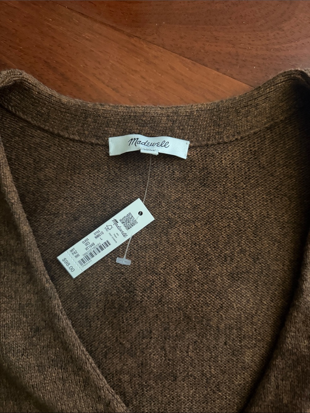 Madewell Chestnut Brown V-Neck Button Cardigan - Picture 2 of 6